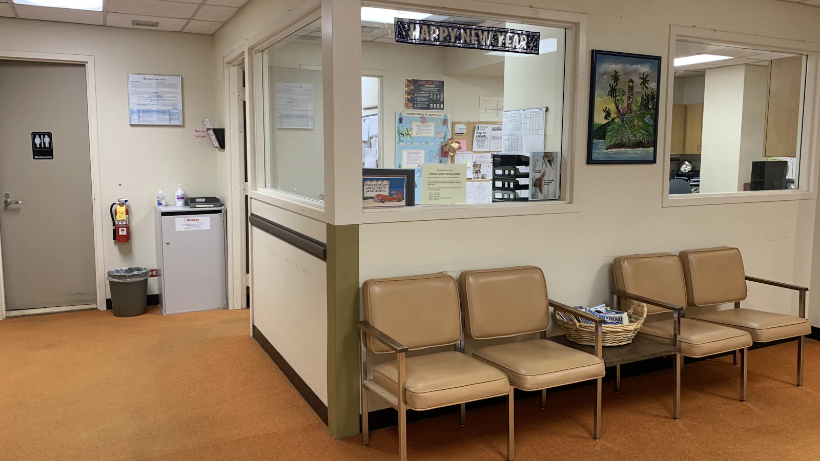 Empty chairs in a clinic waiting room